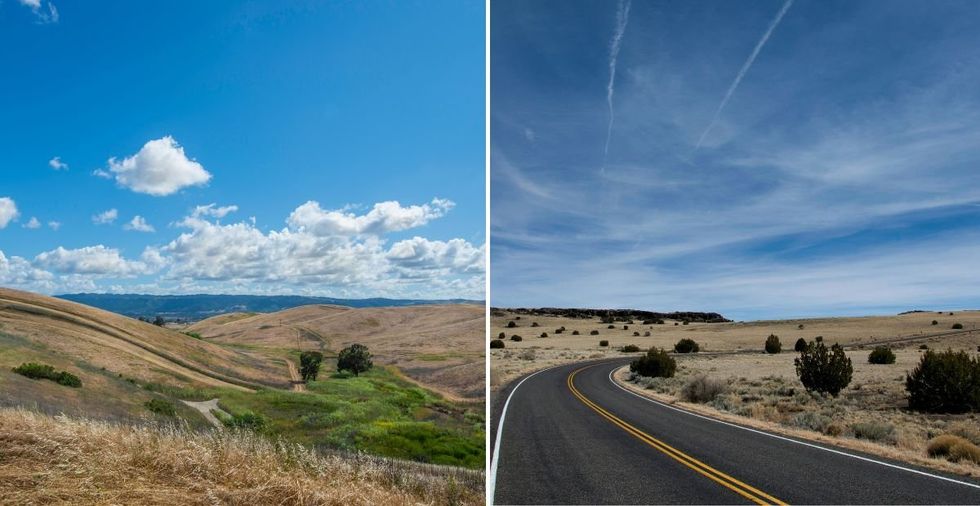 side by side images of cumulus clouds and cirrus clouds