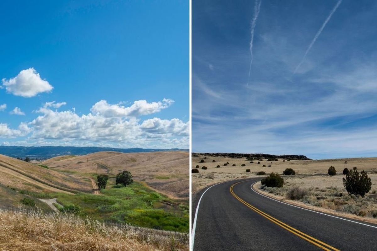 side by side images of cumulus clouds and cirrus clouds