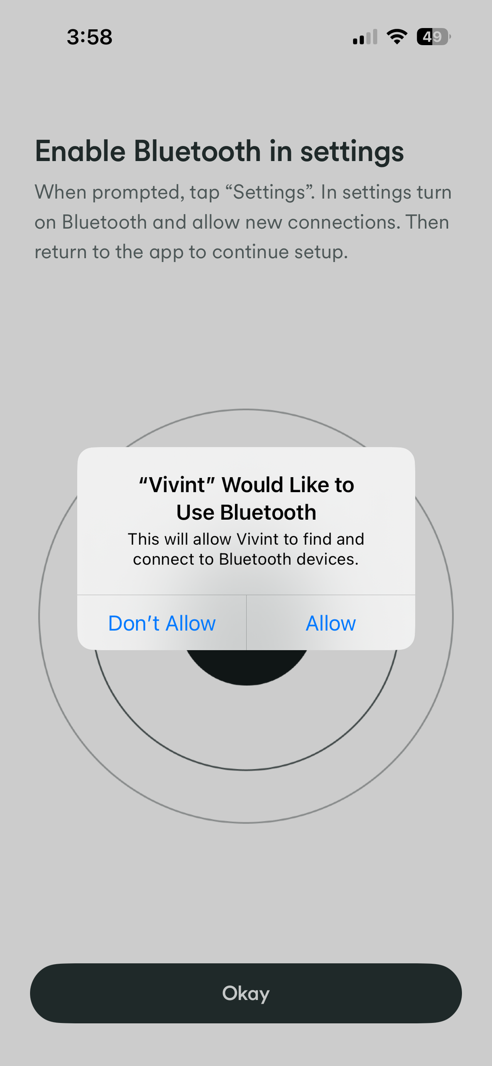 Vivint app requesting use of Bluetooth on your mobile device