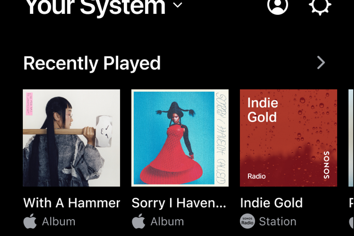A screenshot of Sonos app redesign homescreen