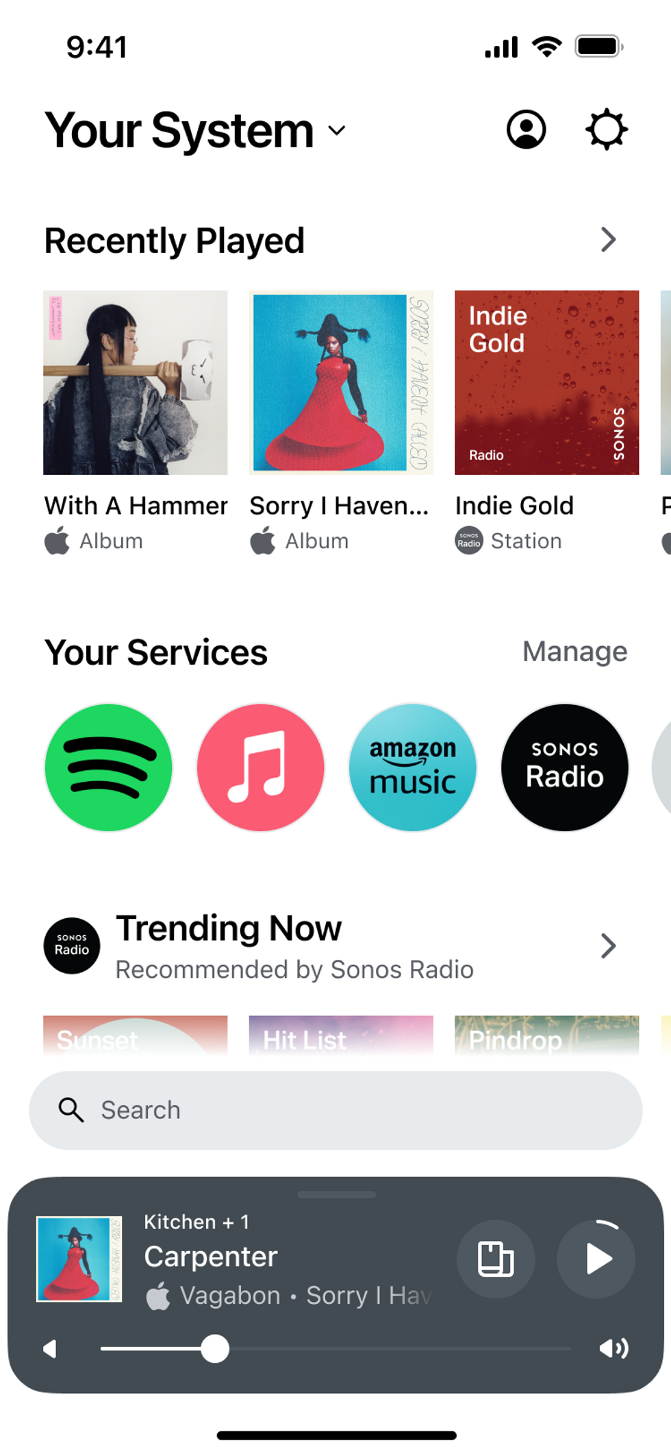 Homescreen of Sonos app redesigned