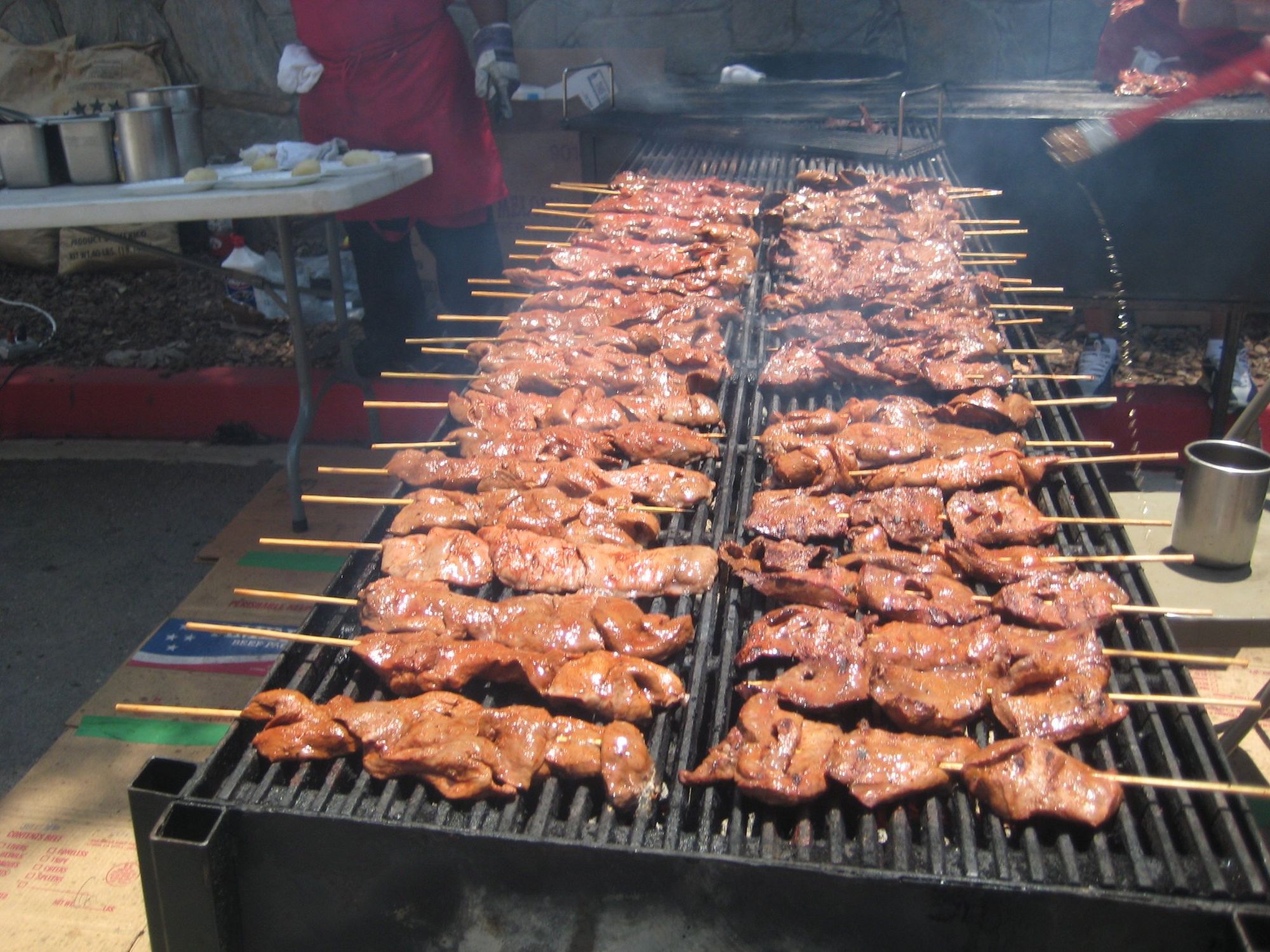 Anticuchos on the grill at the "El Peru Viene a ti" Festival in Los Angeles.
