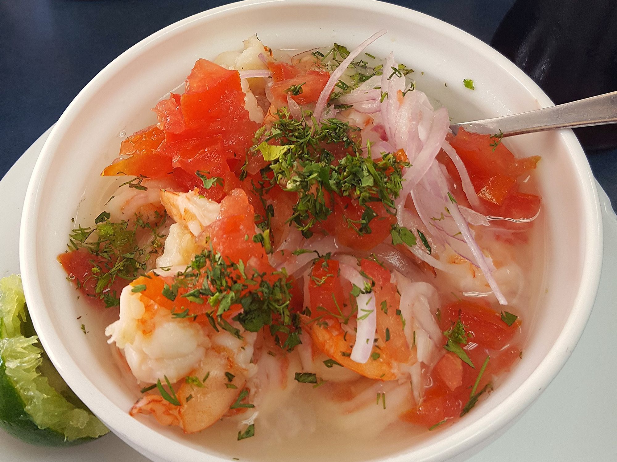 shrimp ceviche dish, street food in Ecuador