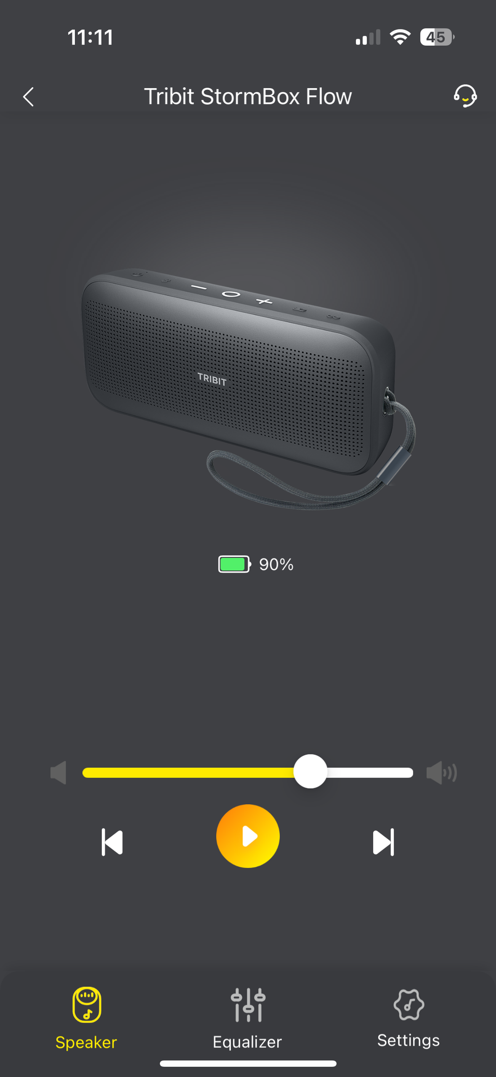 a screenshot of the homescreen in Tribit app for Tribit StormBox Flow Portable Wireless Speaker