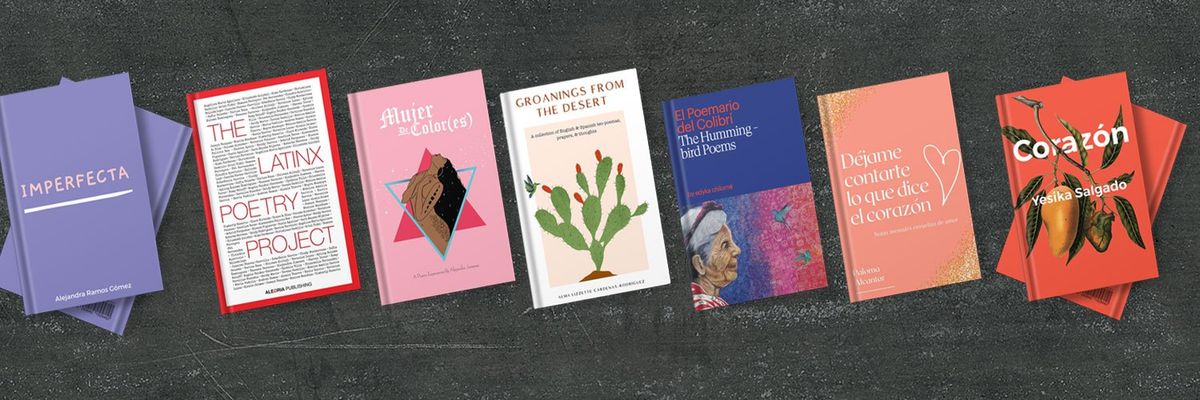 Graphic design that showcases books of poems by Latina authors