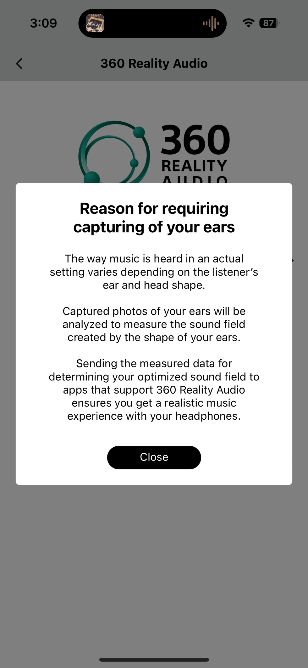 screenshot of A-T app showing reason for photograph of ears