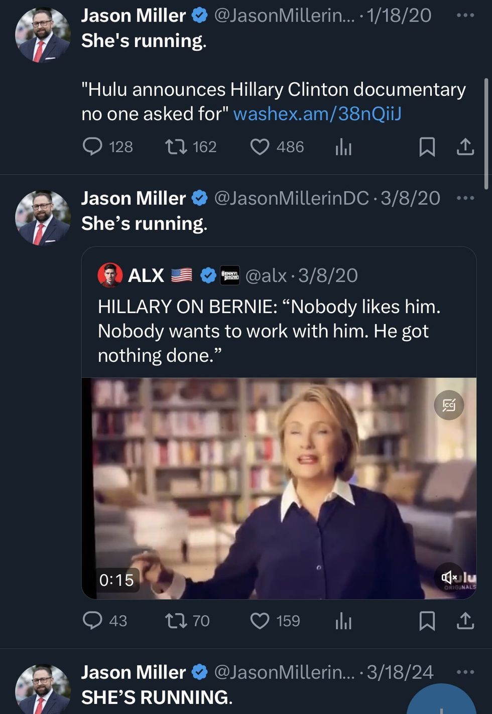 Screenshot of Jason Miller's posts