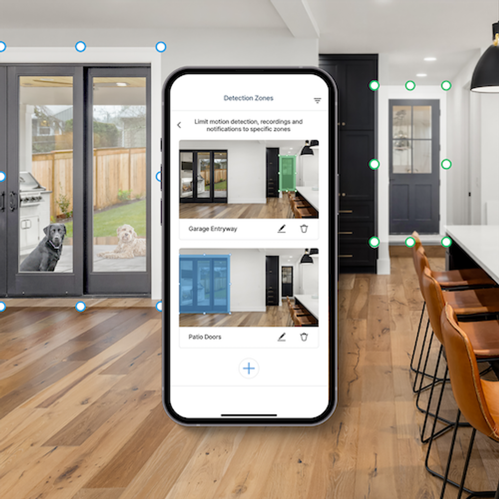 a photo of a smartphone showing detection zones you can set up for your myQ Smart Indoor Camera
