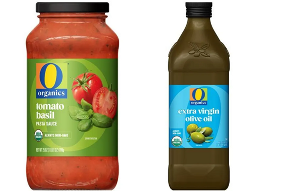 o organics, tomato basil pasta sauce, olive oil