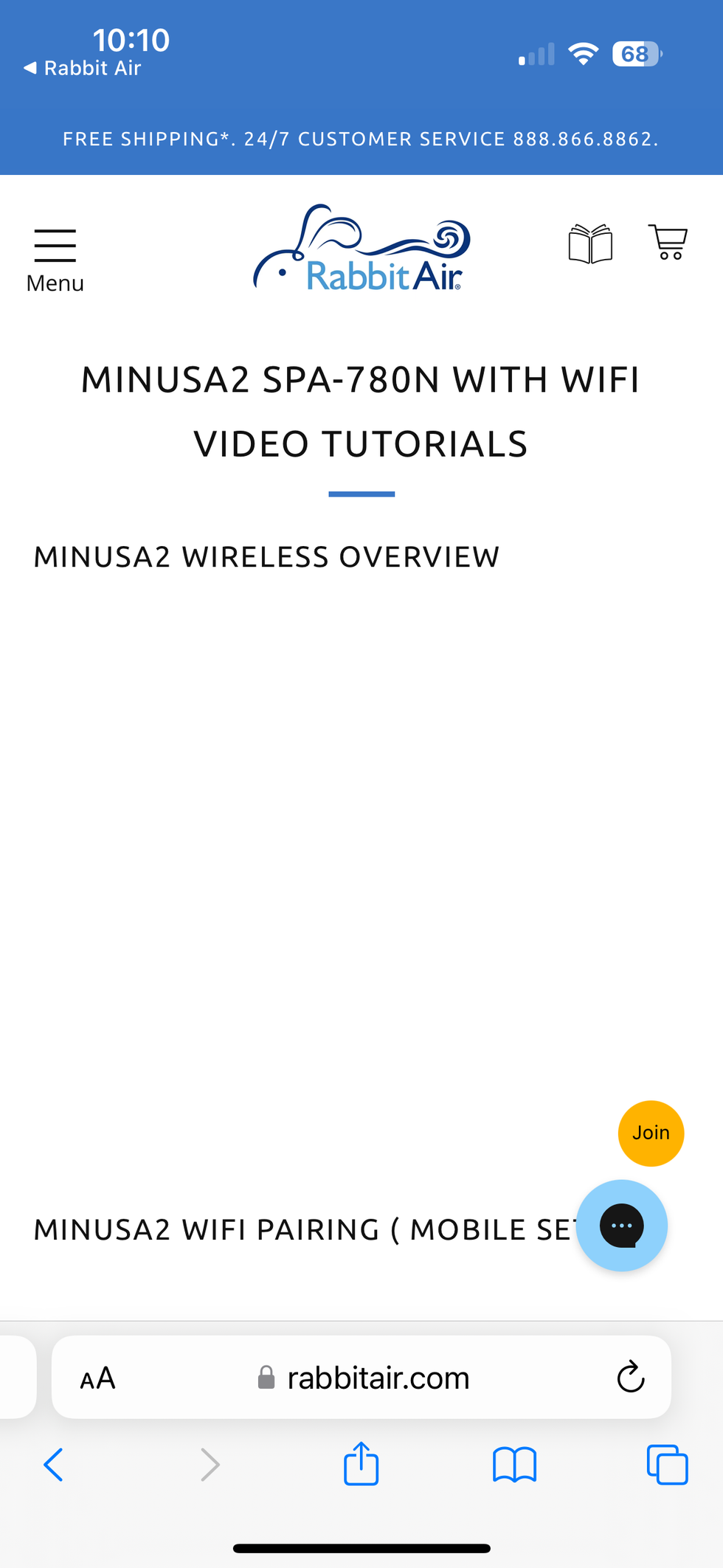 a screenshot of Rabbit Air app showing video tutorials for setup.