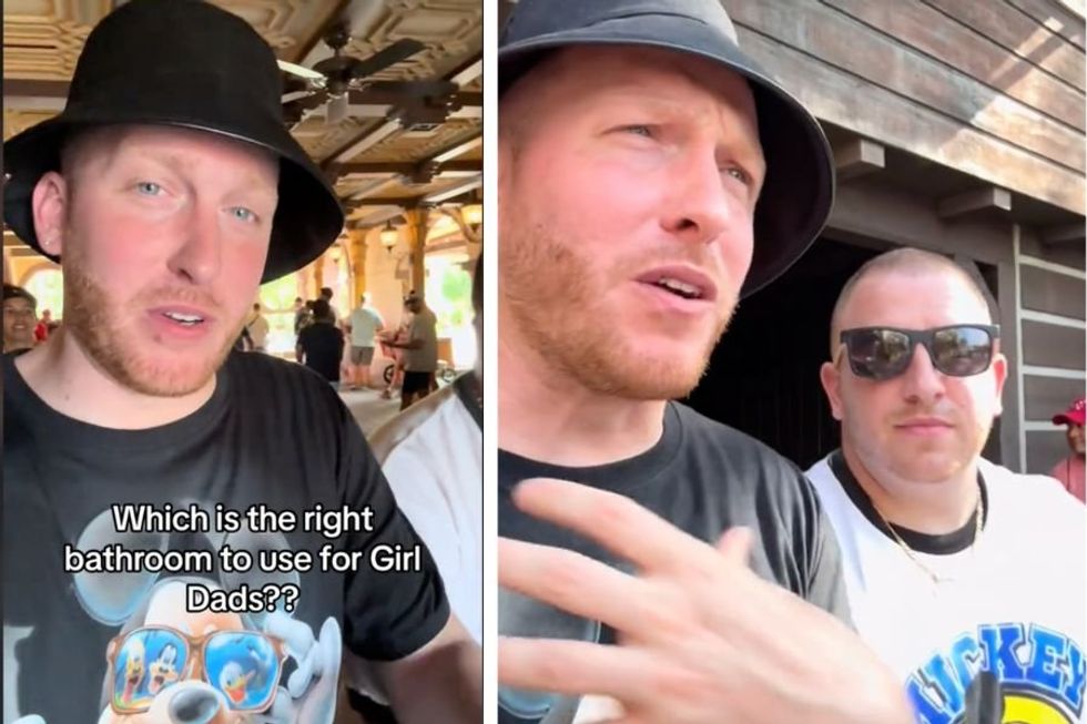 Two girl dads debate on which public bathroom they should take their daughters into