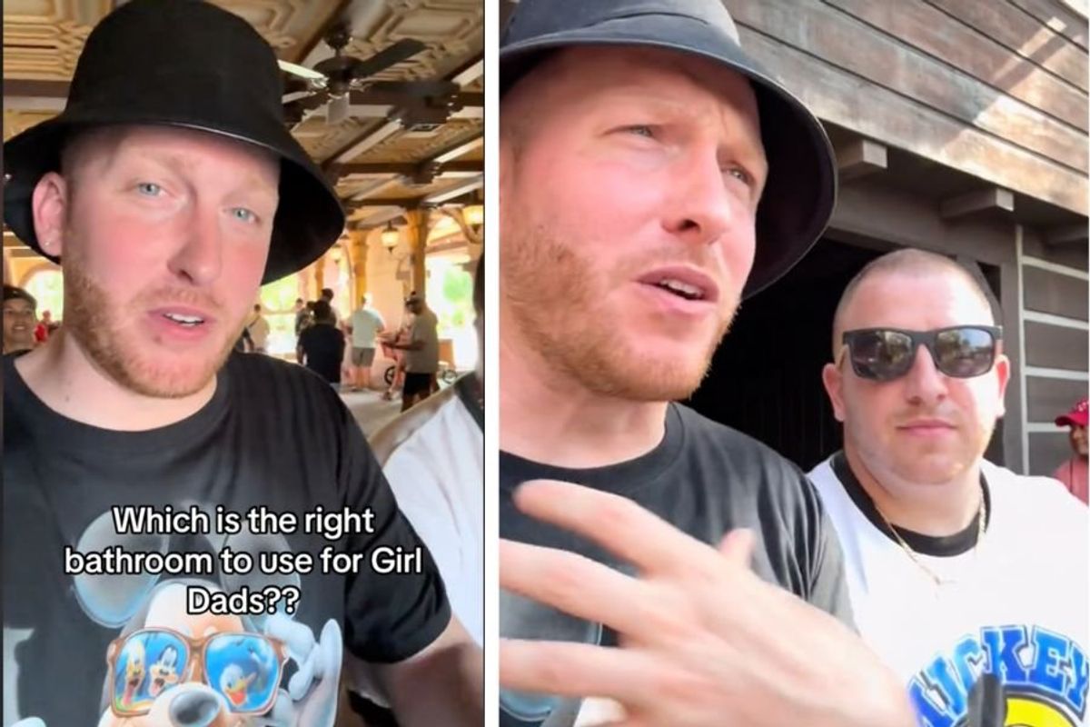 Two girl dads debate on which public bathroom they should take their daughters into