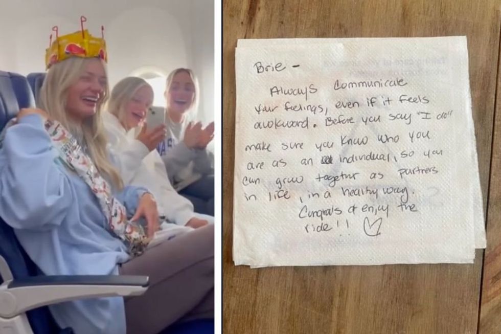 Flight attendant gets entire plane to write down bits of marriage advice for bride-to-be