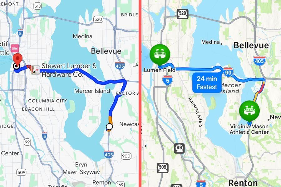 google maps and apple maps screenshots