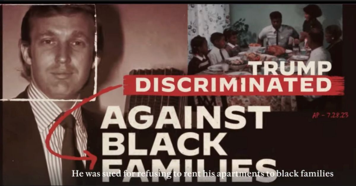 Screenshot of Biden's ad with headine showing that Donald Trump "Discriminated against black families."