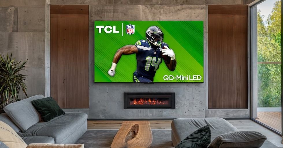 a photo of TCL QD-Mini TV on the wall