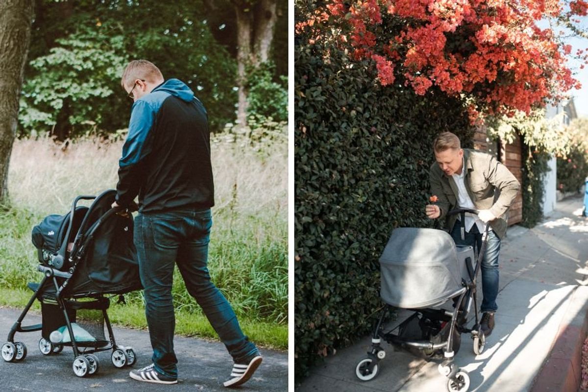 parenting; fatherhood; motherhood; baby strollers; baby items; dads closing stroller