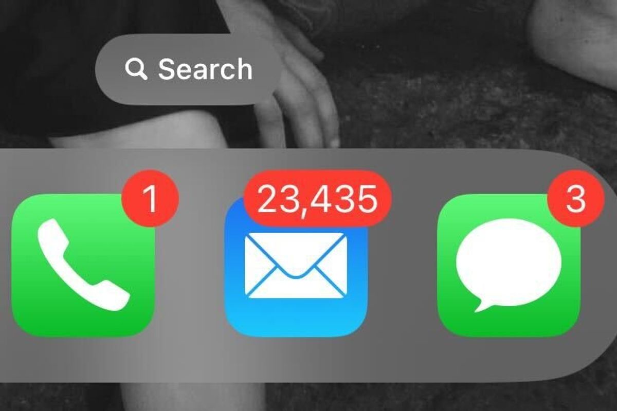 Screenshot of email app with 23,435 unread emails