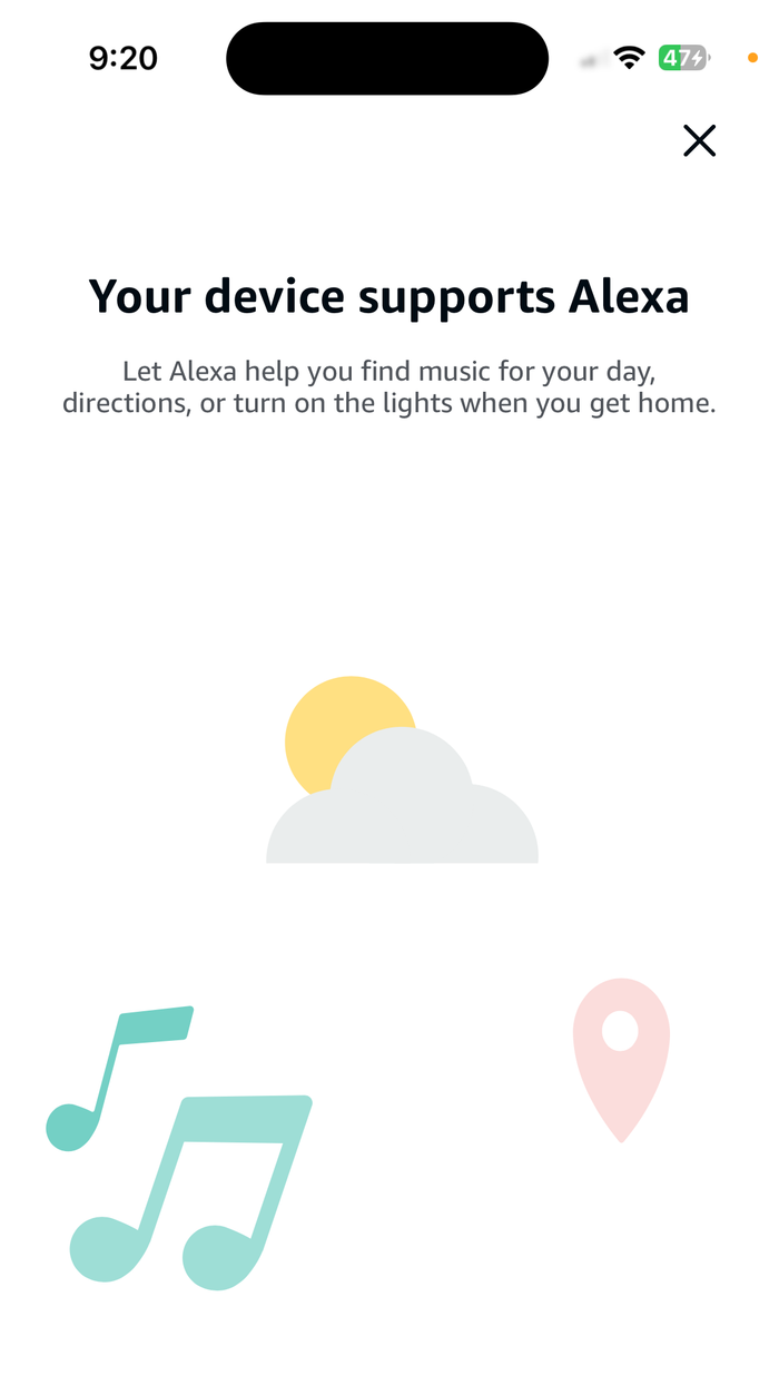 a screenshot of Alexa setup in app for Echo Buds
