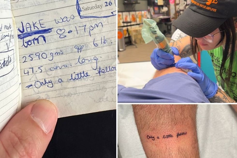 Man honors mom's passing with a tattoo of her handwritten diary entry from the day he was born