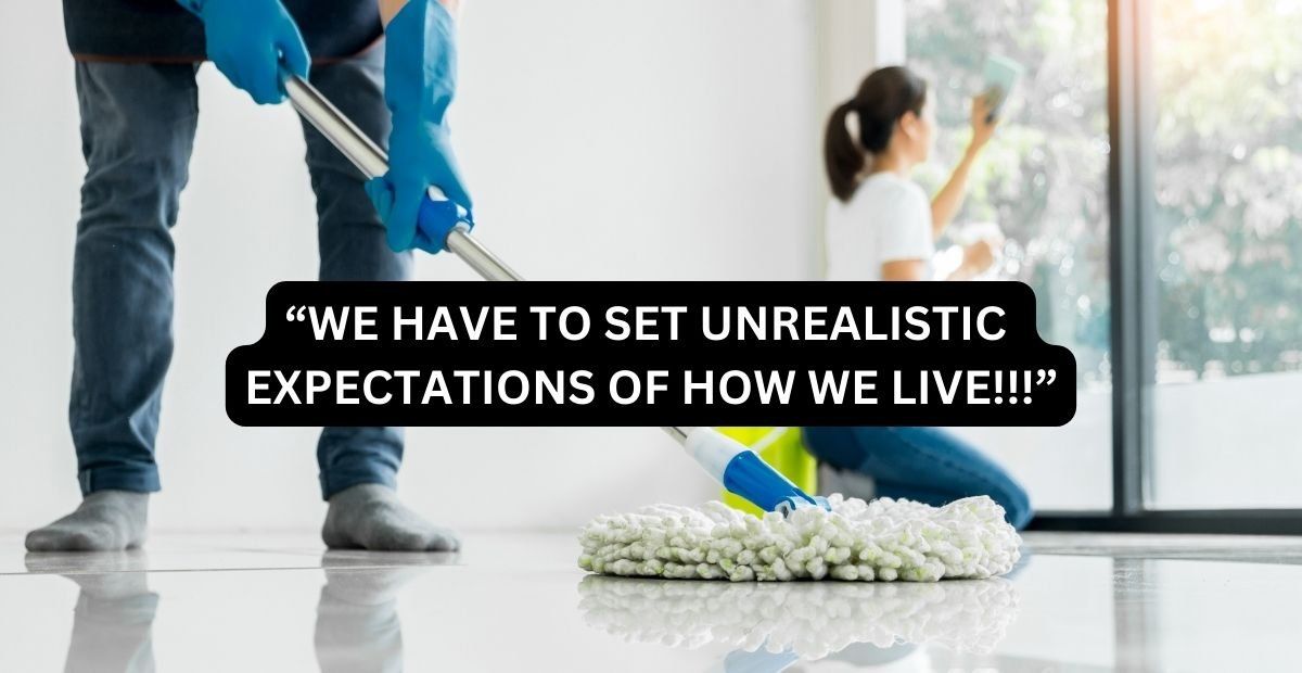 two people cleaning a room