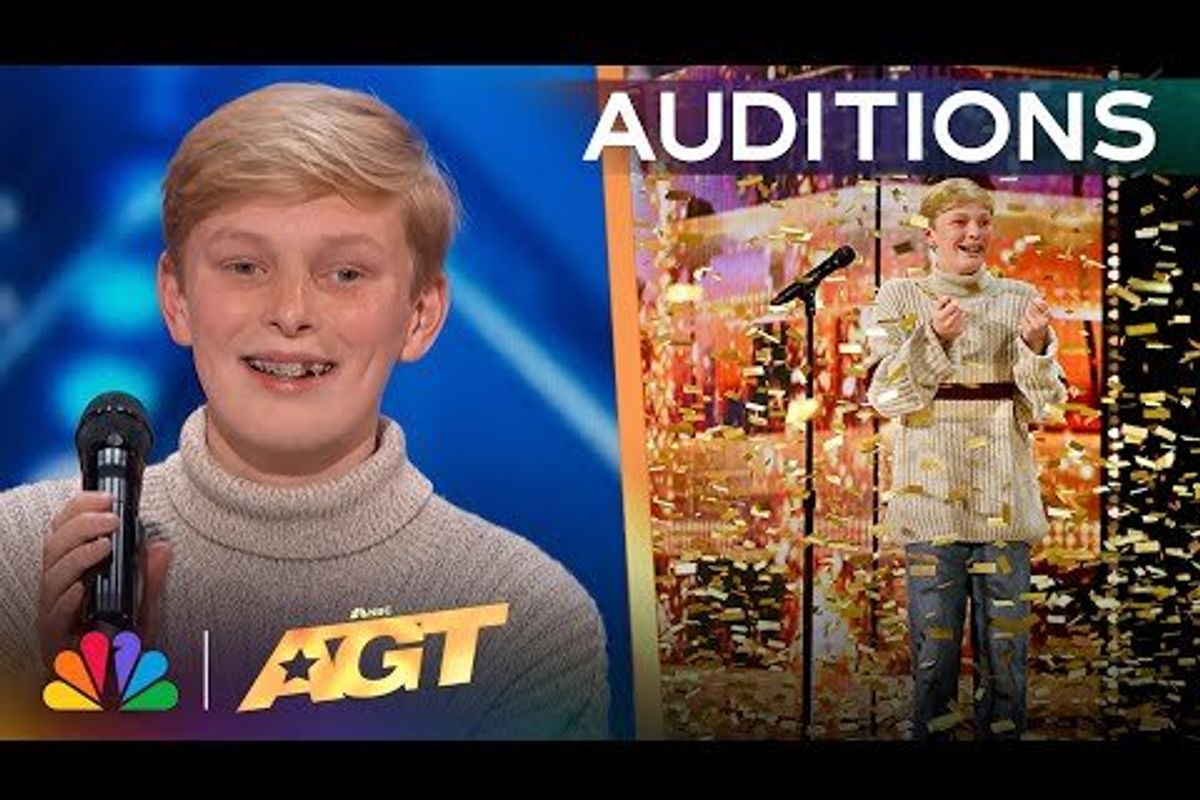 Reid Thomas Wilson getting showered with gold confetti on America's Got Talent