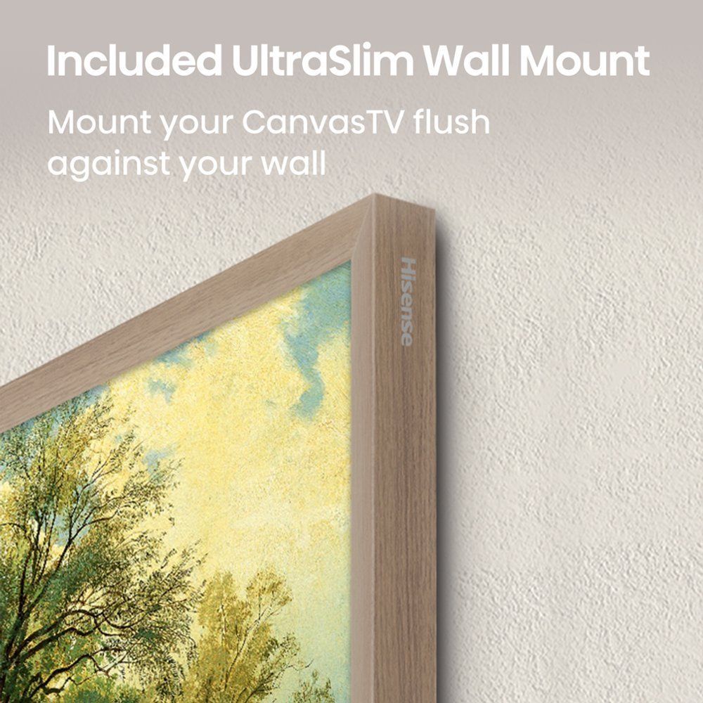 a photo of Hisense CanvasTV on the wall showing its edge frame