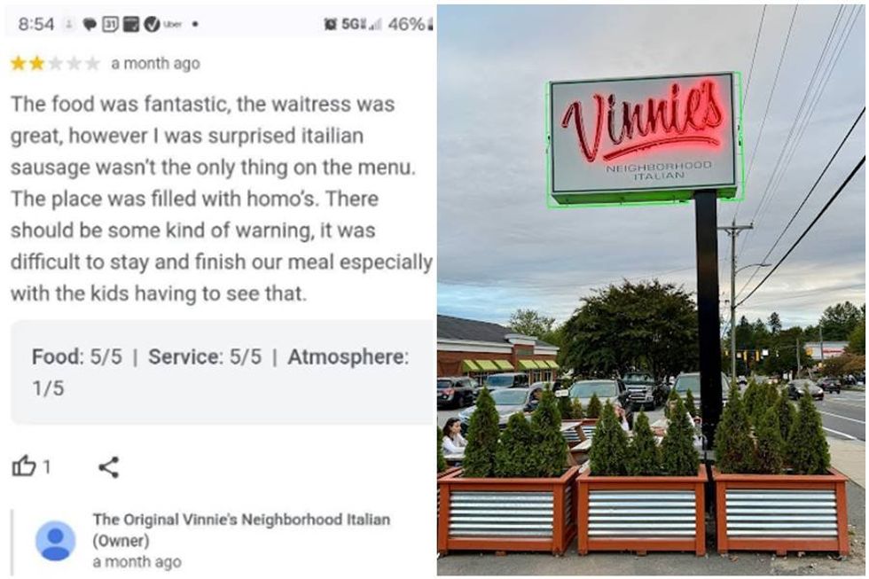 Italian restaurant has a funny and razor-sharp response to a homophobic review