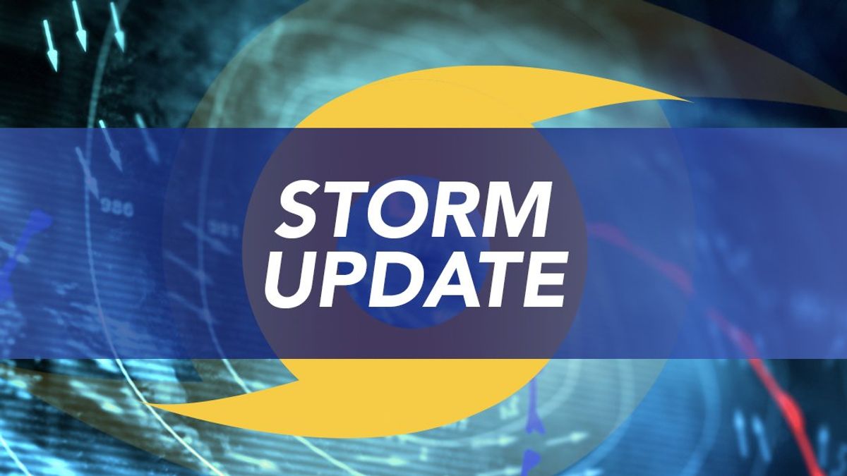 "Storm Update" words over a storm tracker screen.