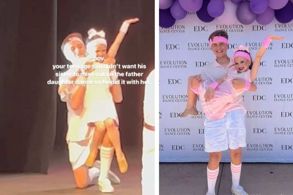 Big brother steps in for his sister's father-daughter dance and then steals the show