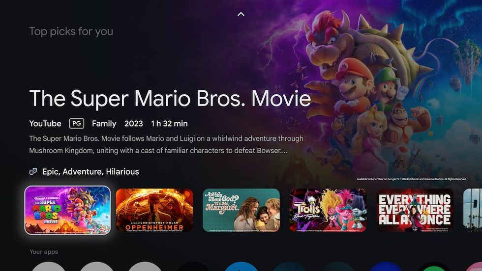 a screenshot of the home page in Google TV