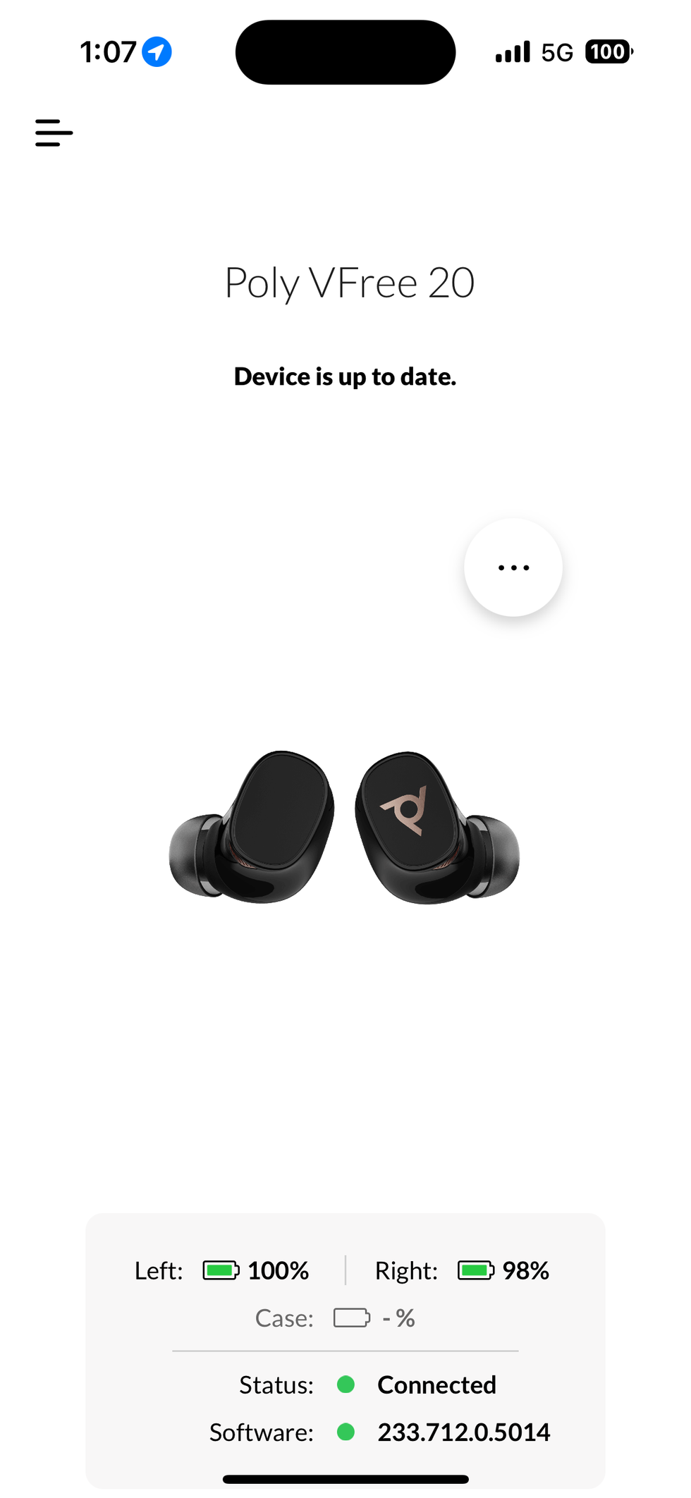 Homescreen in Poly app for Poly Voyager Free 20 True Wireless Earbuds