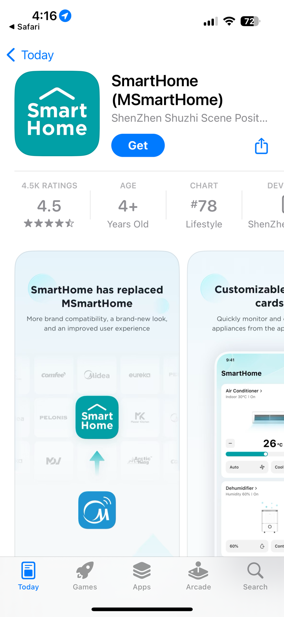 A screenshot of SmartHome app in App Store