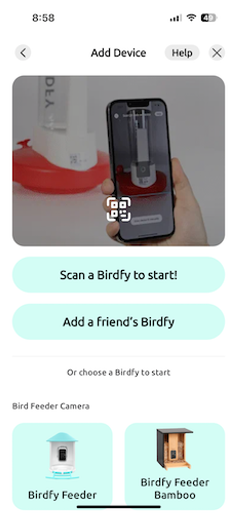 Screenshot of Birefy App Add Device page