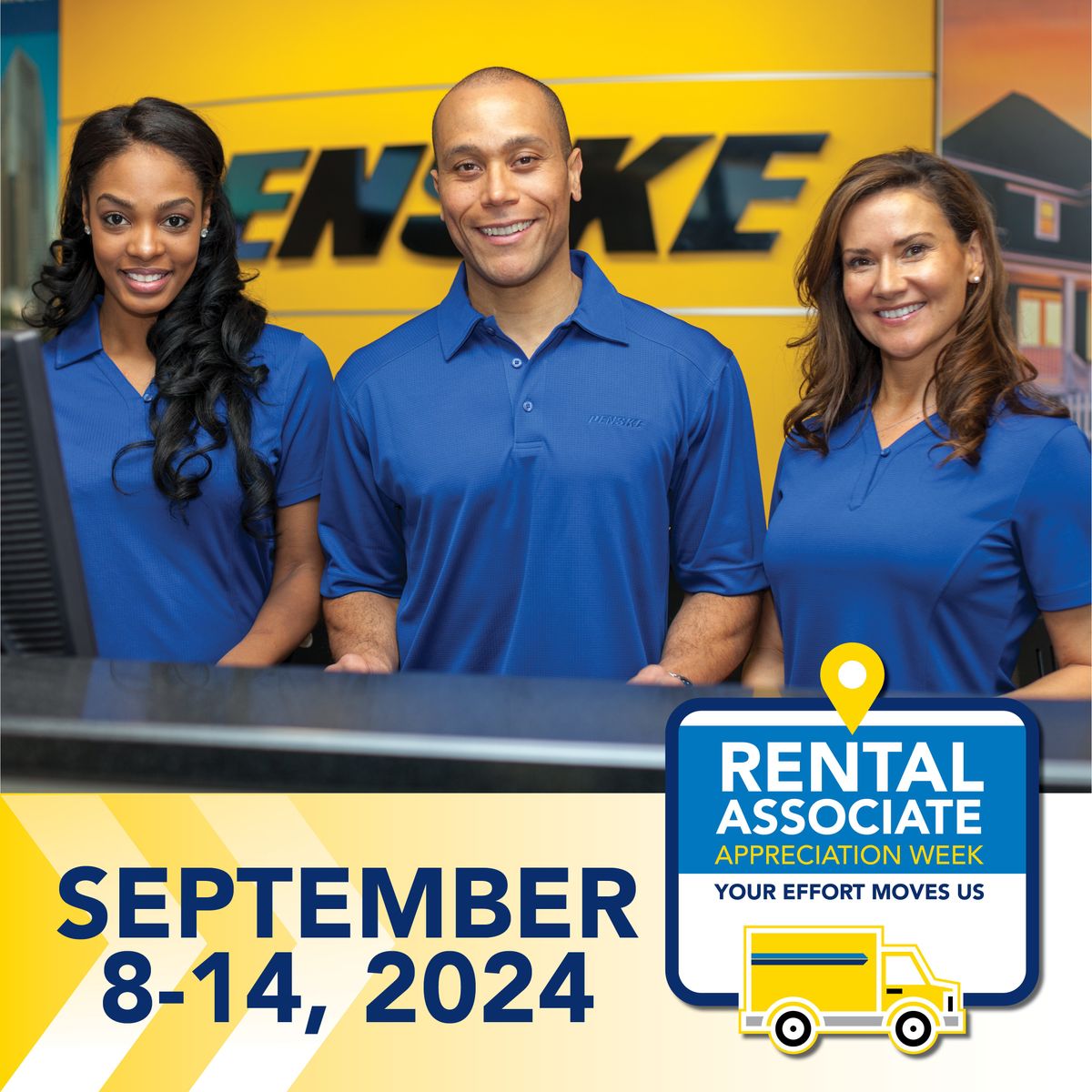 Penske Rental Associates Standing at Rental Counter