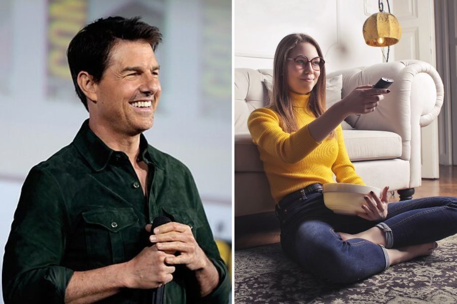 Tom cruise, woman pointing a remote at a TV