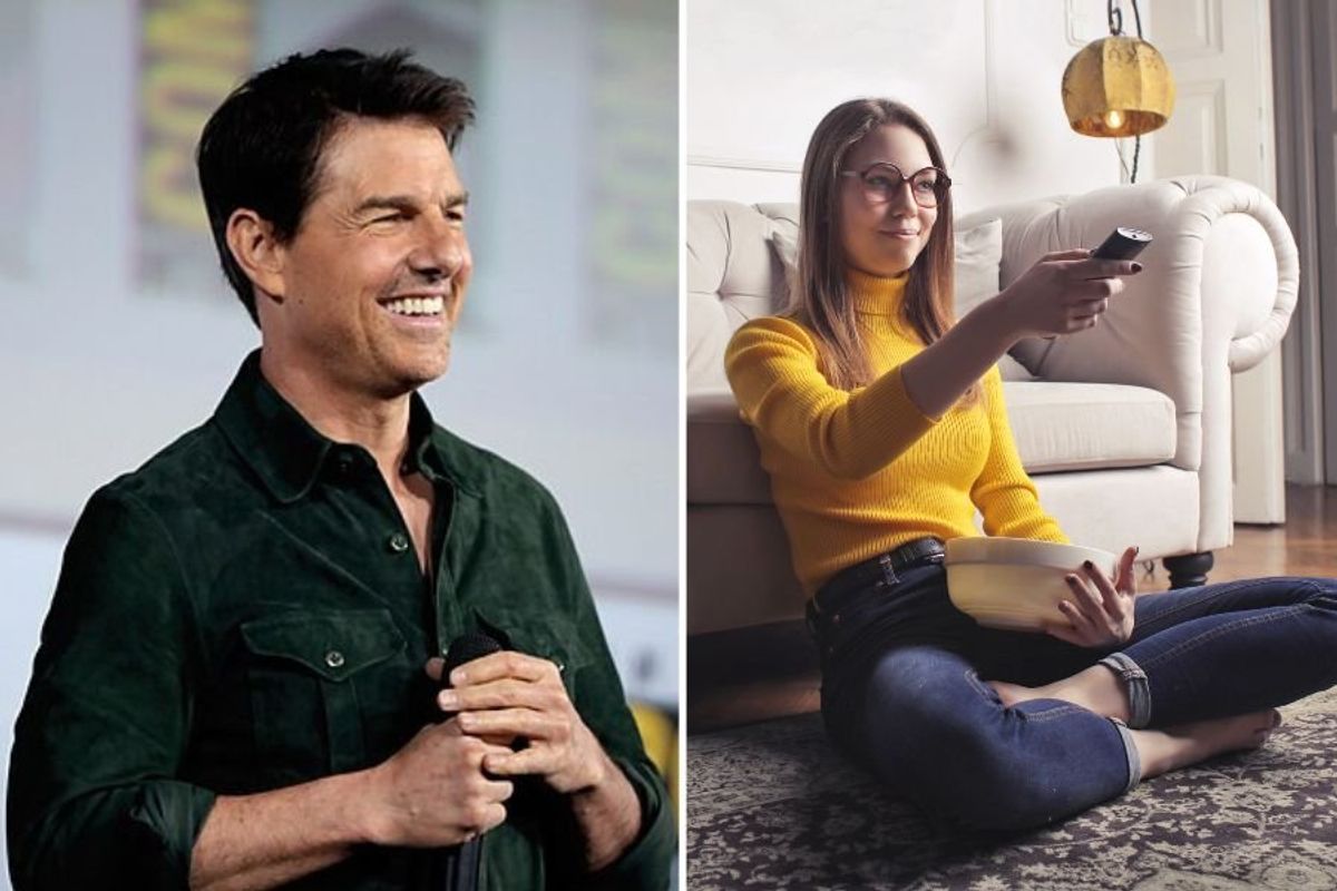 Tom cruise, woman pointing a remote at a TV
