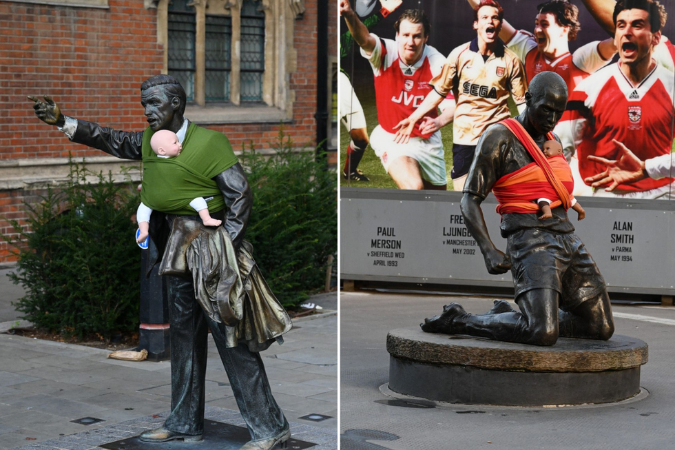British parents are hilariously defacing famous statues to fight for better parental leave