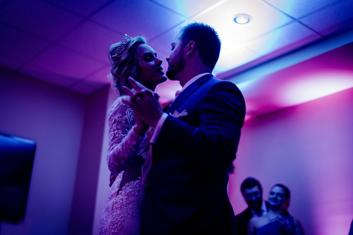 bride and groom dancing at wedding