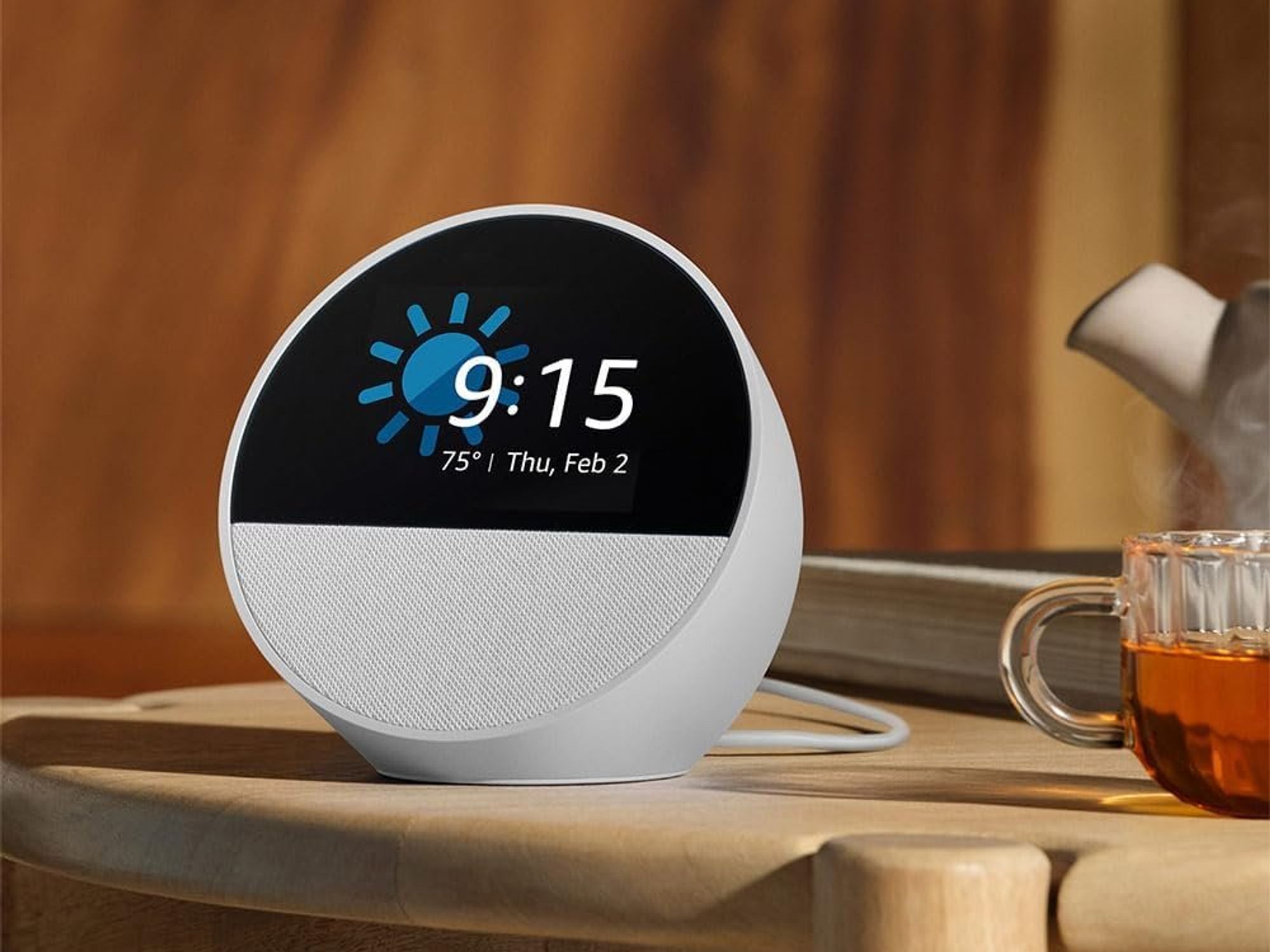 a photo of the new Echo Spot 2, smart alarm clock.