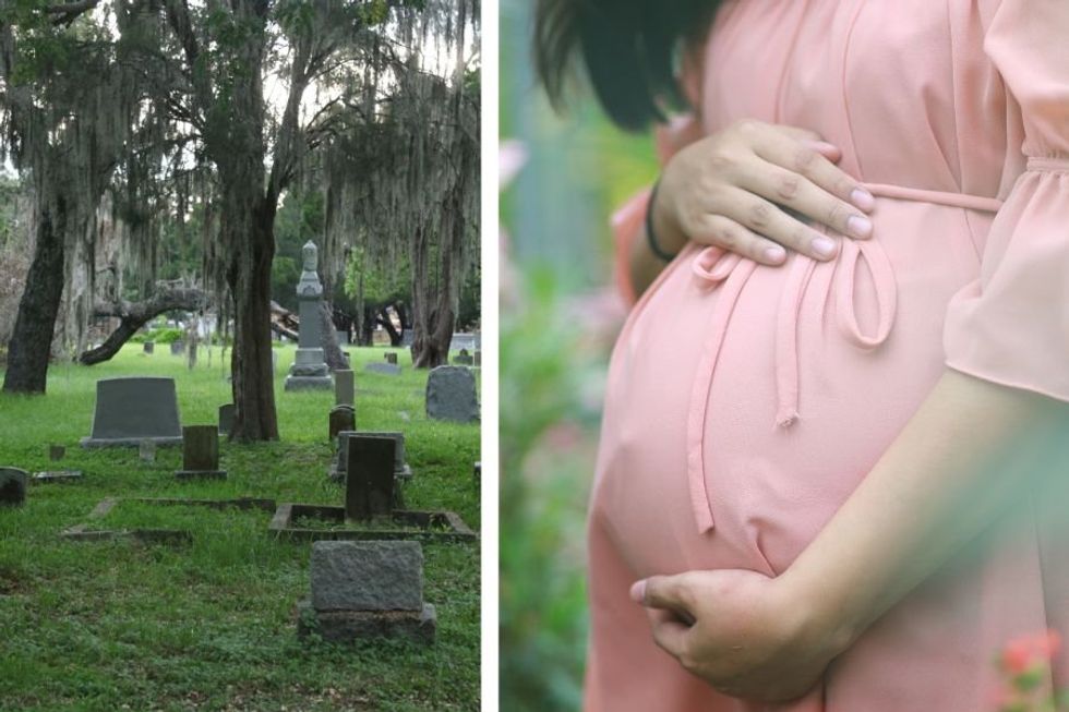 Pregnant woman seeks out her baby's name by walking through a cemetary and it's wonderful
