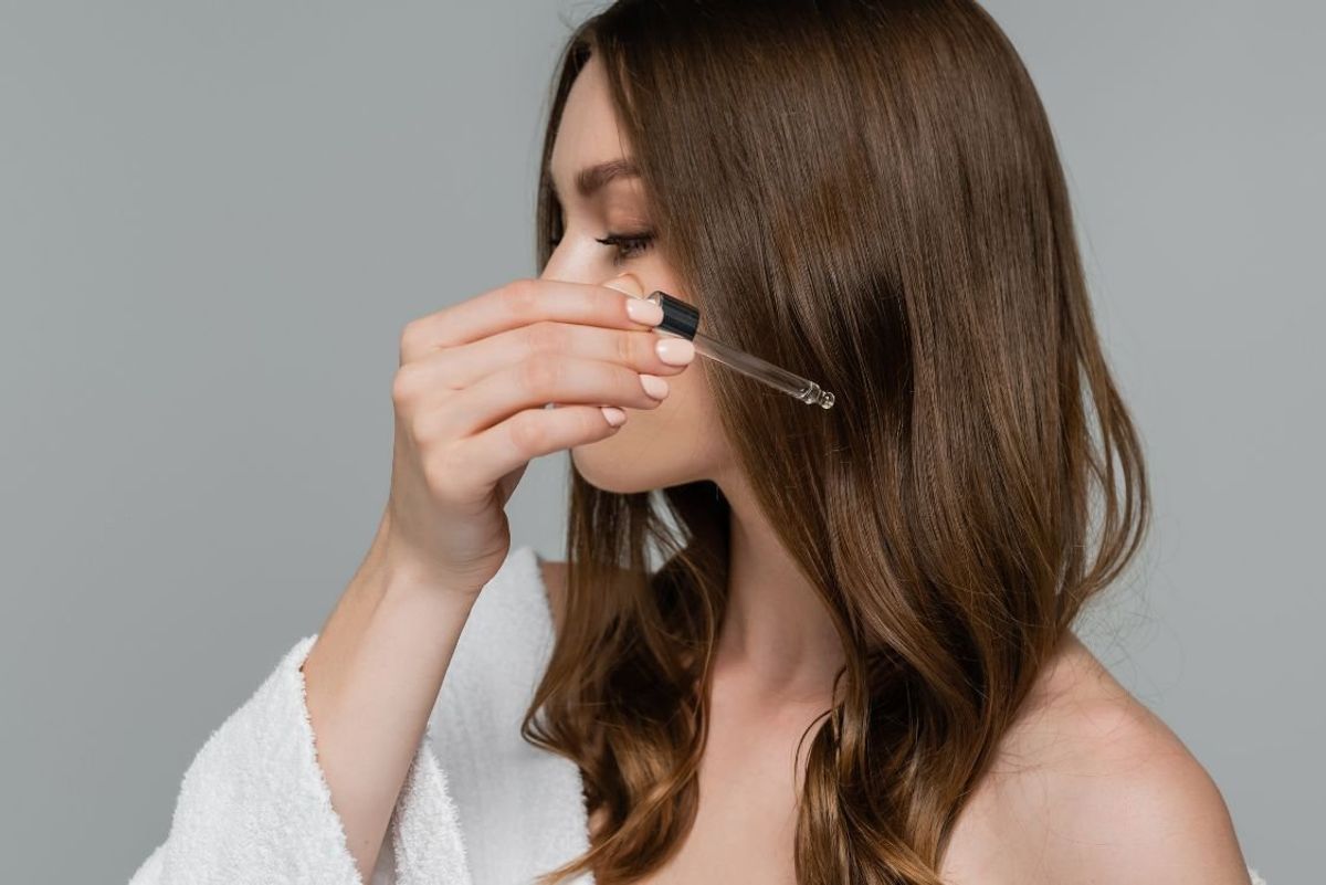 Close-up of hair strands, highlighting products to combat hair thinning and promote regrowth.