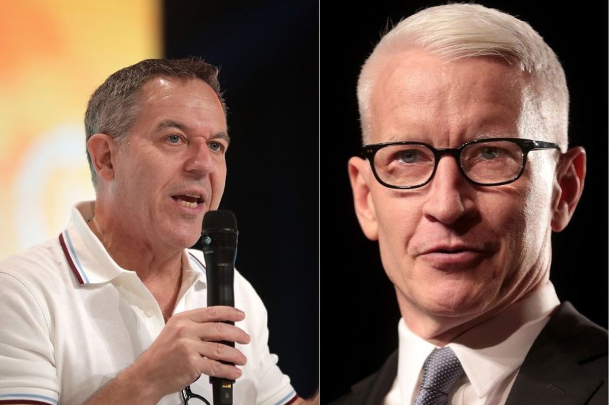 Greg Gutfeld and Anderson Cooper