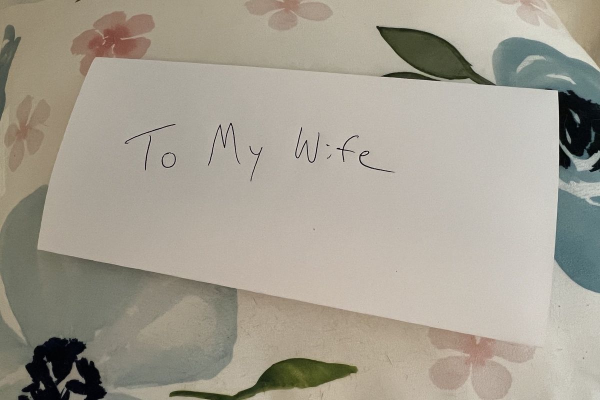 a letter reading "To my wife"