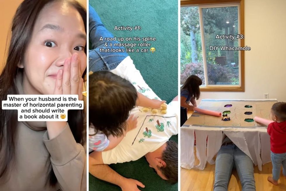 Dad's 'horizontal parenting' technique is the hilarious hack that every tired parent needs