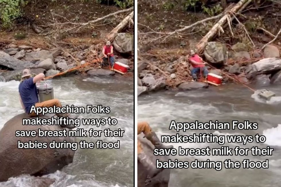 Appalachian husband saves cooler of wife's breastmilk by hauling it over raging flood waters