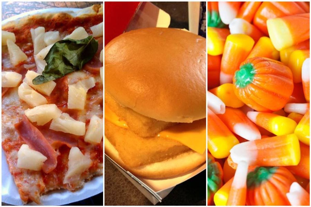 food takes, candy corn, pineapple pizza