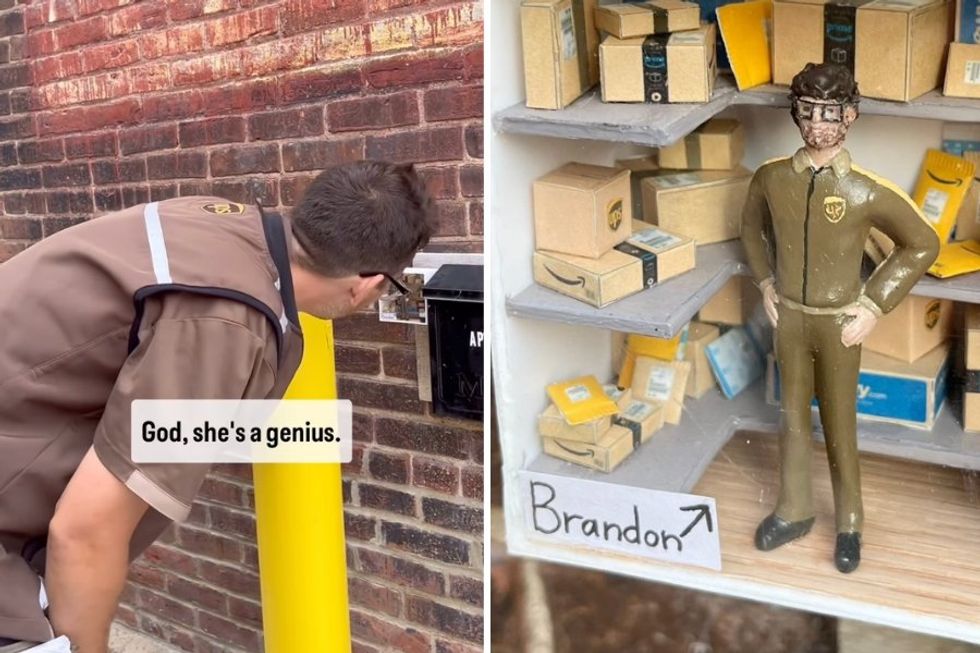 Teen honors local UPS driver with a tiny public diorama and his reaction is so wholesome