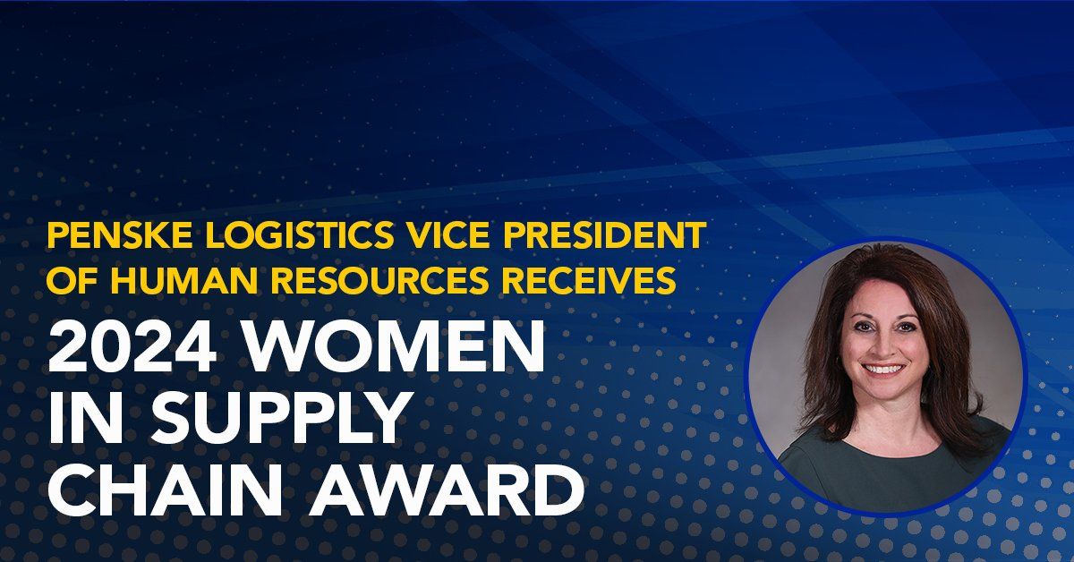 Graphic with portrait of Carie Seymour and text reading "Penske Logistics VIce President of Human Resources receives 2024 Women in Supply Chain Award"