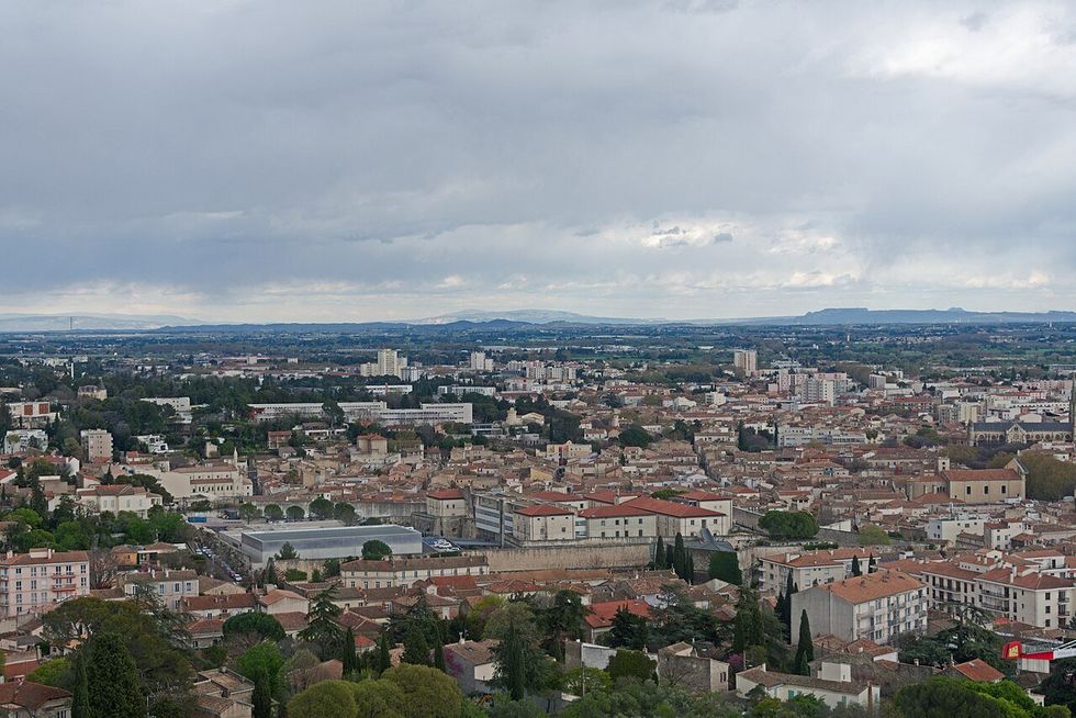 An aerial view of N\u00eemes, France.